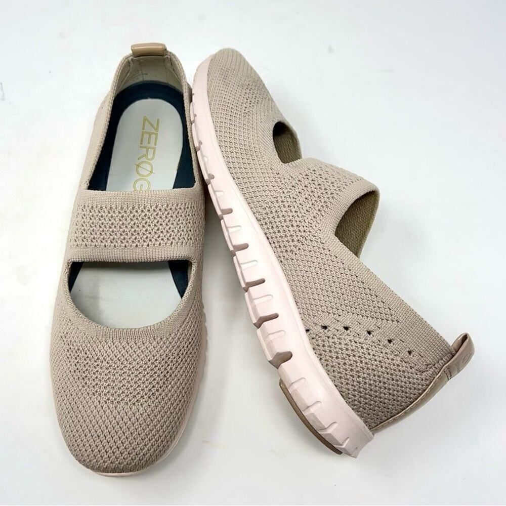 Cole Haan Zerogrand Stitchlite Tan Gray Knit Leather Slip On Mary Jane Sneaker 7